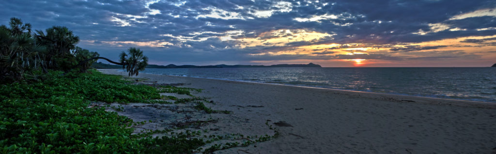 A panorama from the northwestern side of Nosy Mitsio at sunset.